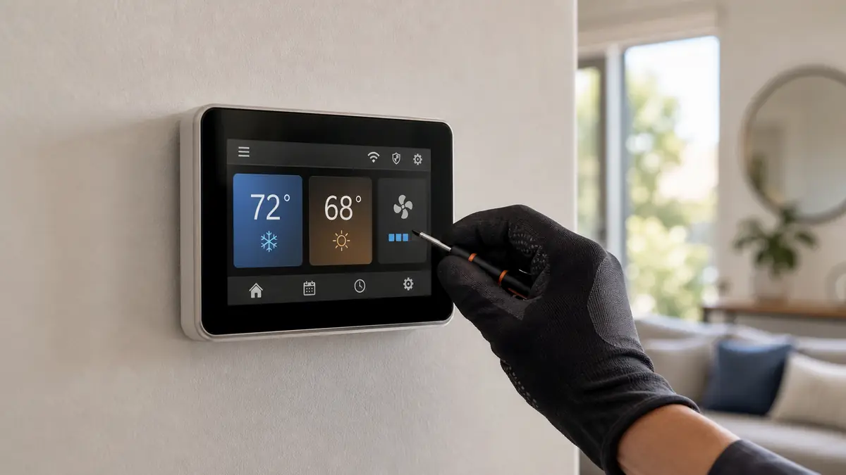 Trane XL850 ComfortLink II color touchscreen thermostat on a wall