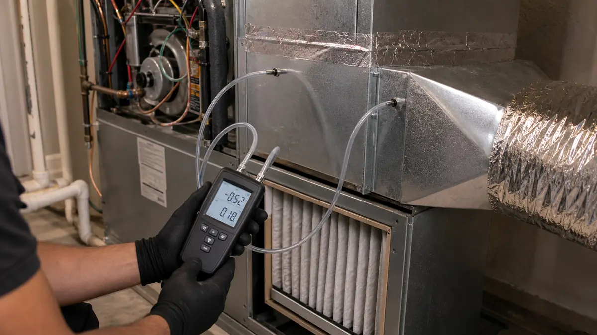 Anemometer reading low airflow at a supply register in a Pasadena home