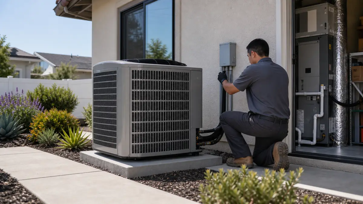 Trane heat pump outdoor unit installed for an all-electric Pasadena home
